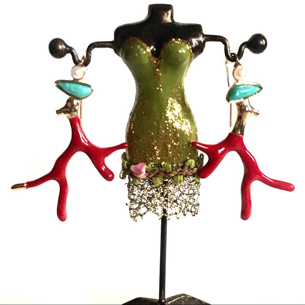 Coral shape enameled summer earrings